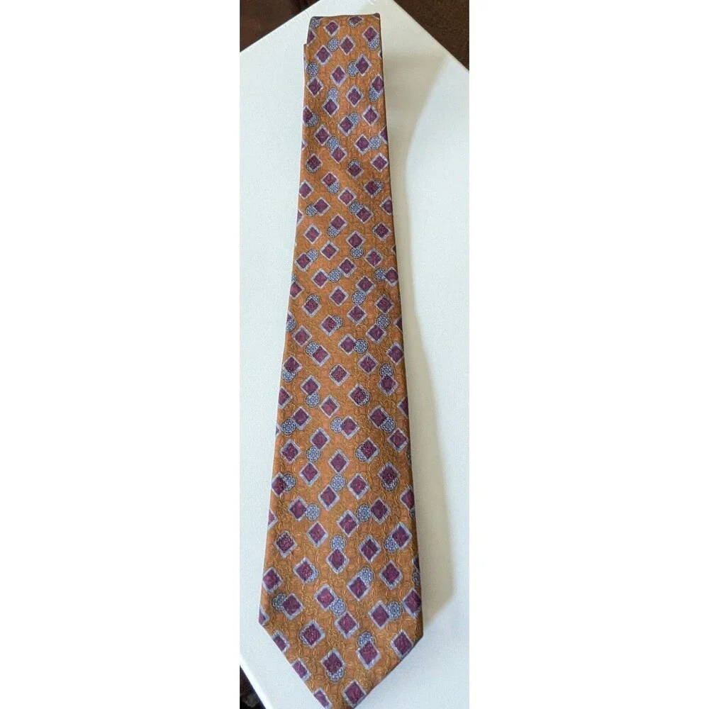 Robert Talbott Best of Class Nordstrom Silk Tie Gold Orange Diamond Geometric